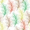 Colorful oak leaves, hand drawn seamless pattern. Green, brown, red, yellow.