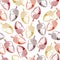 Colorful oak nuts - acorns, hand drawn seamless pattern. Green, brown, red, yellow.