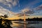 Colorful october evening reflections on Ada lake surface in Belgrade