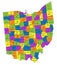 Colorful Ohio political map with clearly labeled, separated layers.