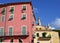 Colorful old buildings and church tower in Menton