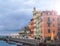 colorful old houses near blue sea in Genova ,district Boccadasse