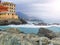 colorful old houses near blue sea in Genova ,district Boccadasse