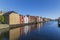 Colorful old storehouses along the river Nidelva in Trondheim