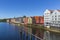 Colorful old storehouses along the river Nidelva in Trondheim