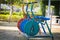 Colorful old three bicycles in playground