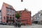 Colorful old town street with wooden rustic houses, typical Danish capital architecture