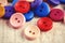 Colorful old wooden buttons