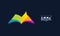 Colorful open book on dark background. Isolated logo. Evening reading a fairy tails logo concept