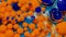 Colorful orange black bubbles surface wallpaper themes background, multicolor space universe concept