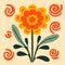 Colorful Orange Flower Illustration With Vintage Poster Design