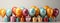 Colorful Orange maroon and blue Birthday balloons facebook banner background with wrapped gifts and candles