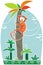 Colorful orange monkey on palm tree