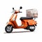 Colorful Orange Moped Delivery Truck On White Background
