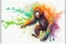 Colorful Orangutan primate painting