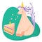 Colorful and original birthday greetings with cute unicorn and yummy cake.