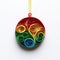 A colorful ornament hanging from a yellow ribbon. Paper quilling.