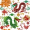 Colorful ornamental chinese dragons seamless pattern on white background. Happy Chinese new year 2024 Zodiac sign, year of the