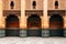 Colorful ornamental tiles at moroccan courtyard