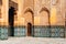 Colorful ornamental tiles at moroccan courtyard