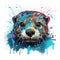 Colorful Otter Head in Dark Bronze and Azure Neonpunk Style for Lith Printing. Perfect for Posters and Web.