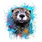 Colorful Otter Head in Dark Bronze and Azure Neonpunk Style for Lith Printing. Perfect for Posters and Web.