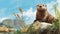 Colorful Otter Illustration On Cliff With Grass And Blue Sky