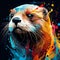 Colorful Otter Painting With Abstract Shapes And Vibrant Colors
