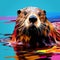 Colorful Otter Underwater: Pop Art Style Painting By Butcher Billy