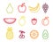 Colorful outline fruit icon set. Fruits icons in color stroke