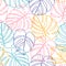 Colorful outlined monstera leaves vector pattern