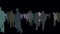 Colorful outlines of people standing in a crowd -animation moving rotted on black background