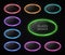 Colorful oval neon lights banner design set.