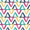 Colorful overlapping triangles seamless vector pattern. Geometric zigzag kids background white, pink, blue, yellow, teal
