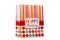 A colorful package with red, yellow and pink stripes and a signification happy birthday isolated on a white background.
