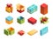 Colorful packages isometric 3D vector illustrations set