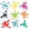 Colorful paint blots or splashes . Drops and stains. Paint splash or splat, splattered ink, dirty blots artistic elements.