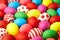 Colorful painted Easter eggs background. Christian holiday traditions. Traditional symbol. Ceremonial food