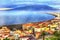 Colorful painting of aerial view on Mount Vesuvius