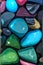 A colorful painting of a collection of colorful stones.