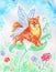 Colorful painting with little fantasy winged dog