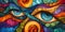 A colorful painting of a pair of eyes with swirls around them, AI