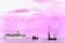 Colorful painting seascape with cruise ship