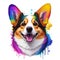 Colorful painting showcases a charming corgi dog standing proudly against a clean white background.