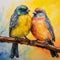 Colorful Pair Of Birds: High Detailed Oil Painting With Emotional Gestures
