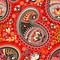 Colorful Paisley seamless pattern. Red Indian backdrop