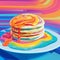 Colorful Pancake Illustration With Dripping Sauce - Vibrant And Dreamy