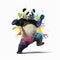 Colorful Panda Bear Clipart In Dynamic Pose - Realistic Illustration In 4k