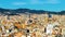 Colorful panorama of the port of Barcelona, views from Montjuic