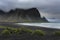 Colorful panorama of the Stokksnes headland on southeastern Icelandic coast with Vestrahorn Batman Mountain